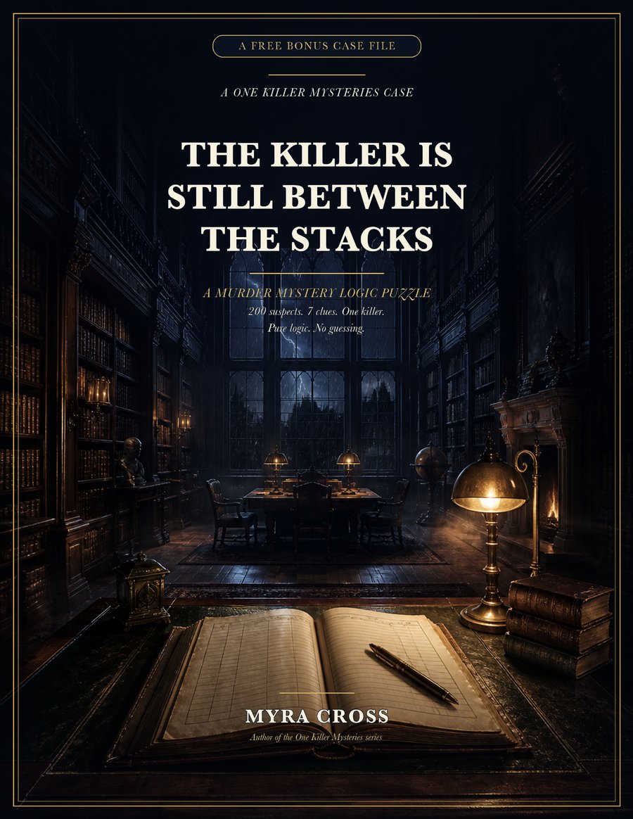 The Killer Is Still Between the Stacks — A Murder Mystery Logic Puzzle by Myra Cross